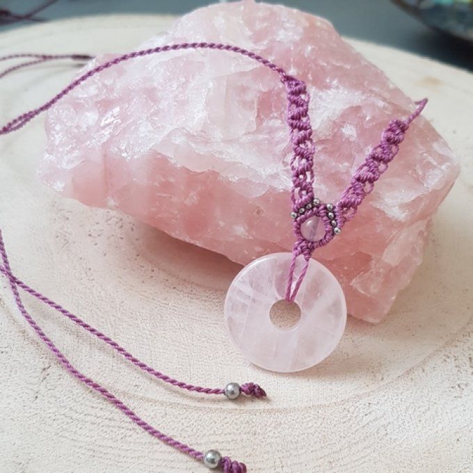 Collier Pi Chinois Quartz Rose pierre naturelle (3cm)