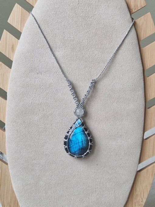 Pendentif cabochon Labradorite Bleue 